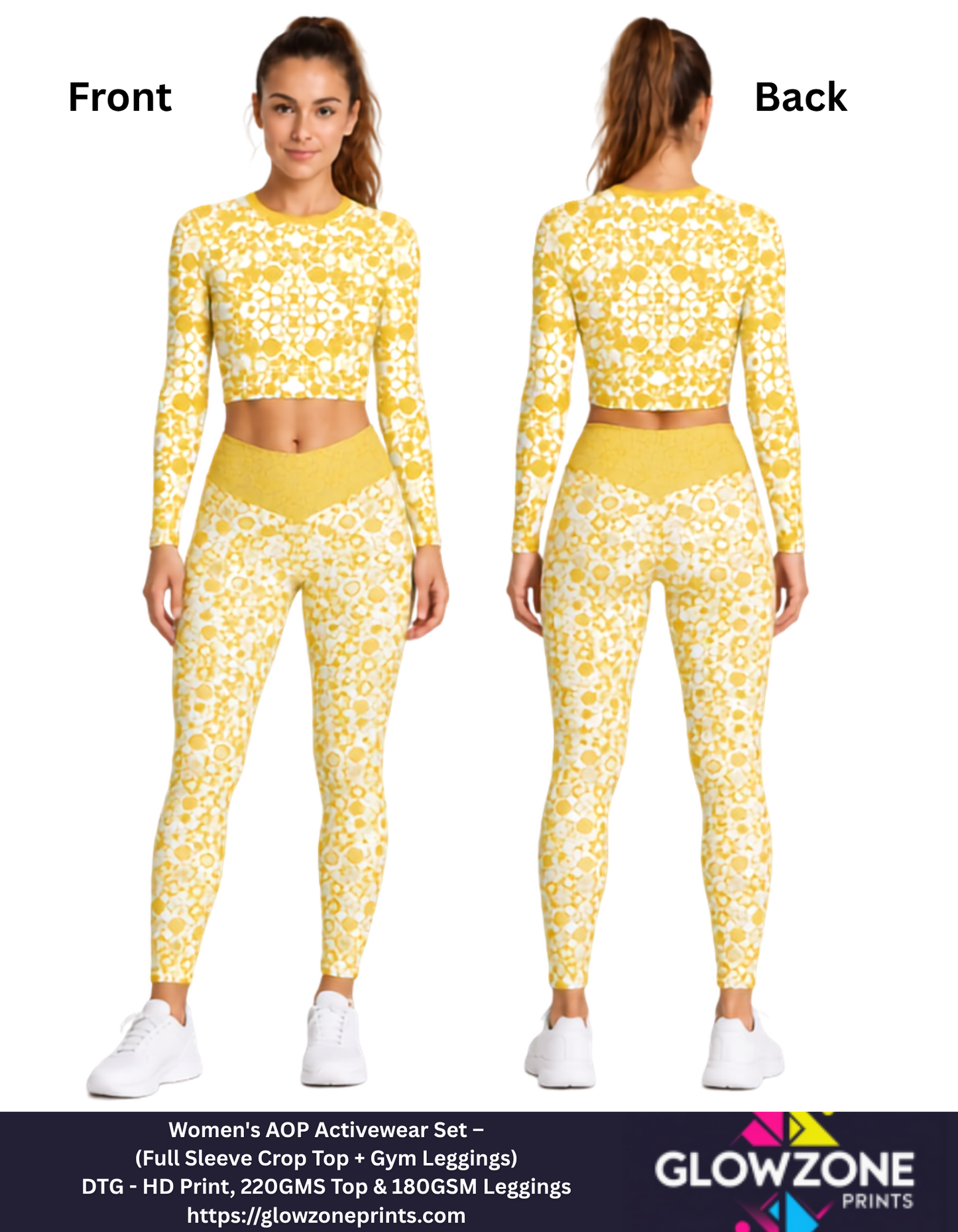 Women's AOP Activewear Set – (Full Sleeve Crop Top + Gym Leggings)