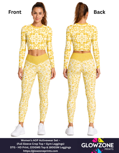 Women's AOP Activewear Set – (Full Sleeve Crop Top + Gym Leggings)