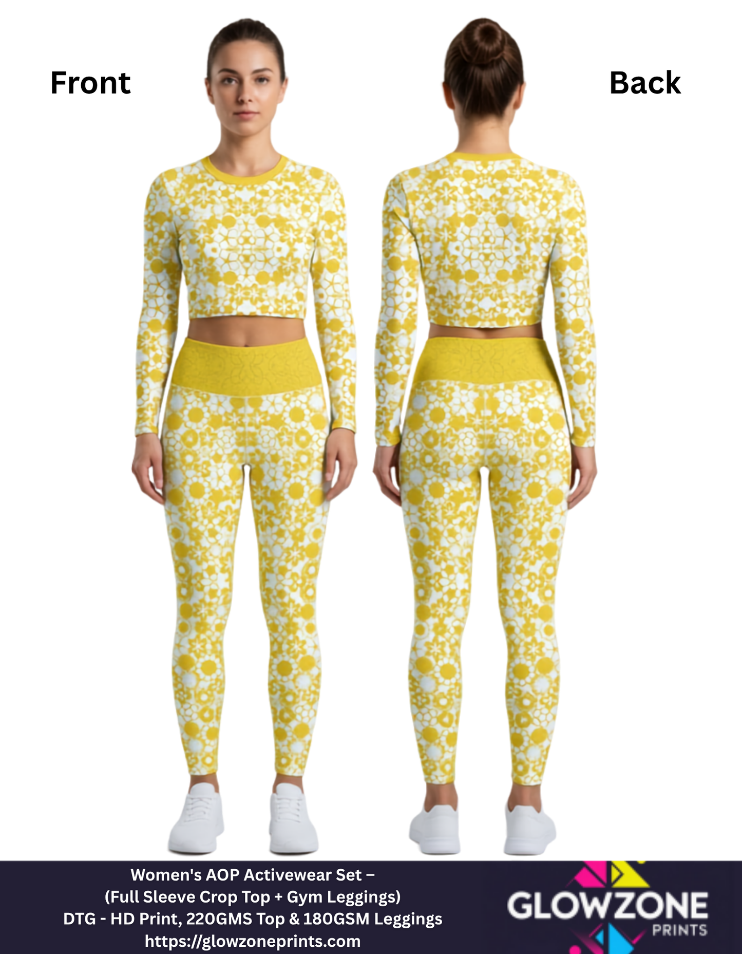 Women's AOP Activewear Set – (Full Sleeve Crop Top + Gym Leggings)
