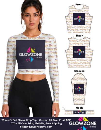 Women's Full Sleeve Crop Top – Custom All-Over Print-AOP