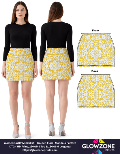 Women's AOP Mini Skirt – Golden Floral Mandala Pattern GlowZonePrints