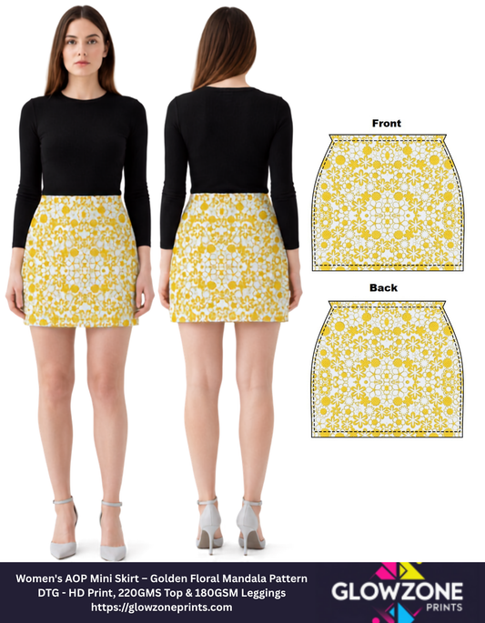 Women's AOP Mini Skirt – Golden Floral Mandala Pattern GlowZonePrints