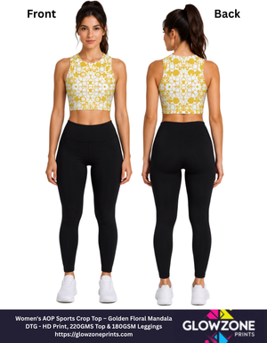 Women's AOP Sports Crop Top – Golden Floral Mandala GlowZonePrints