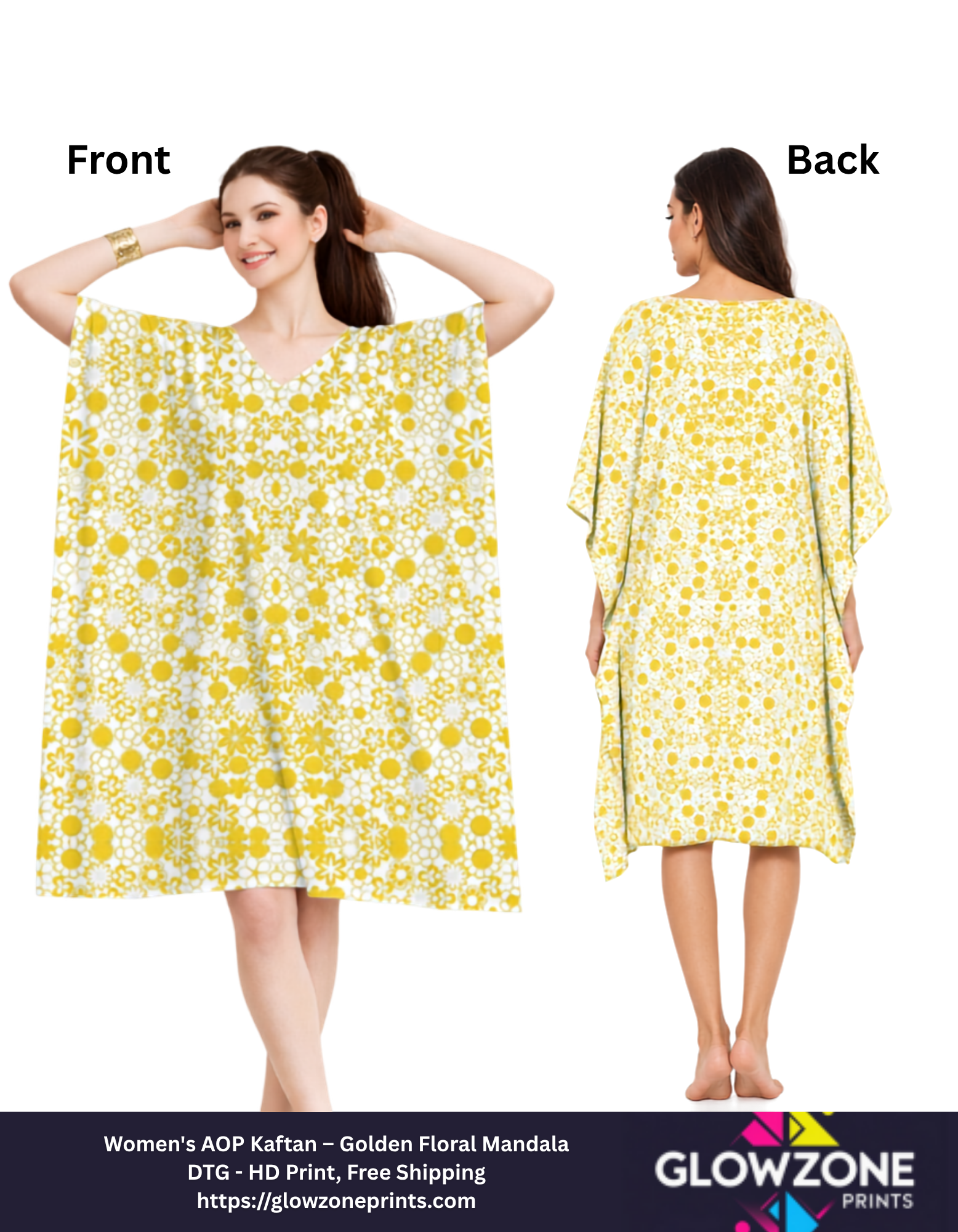 Women's AOP Kaftan – Golden Floral Mandala GlowZonePrints