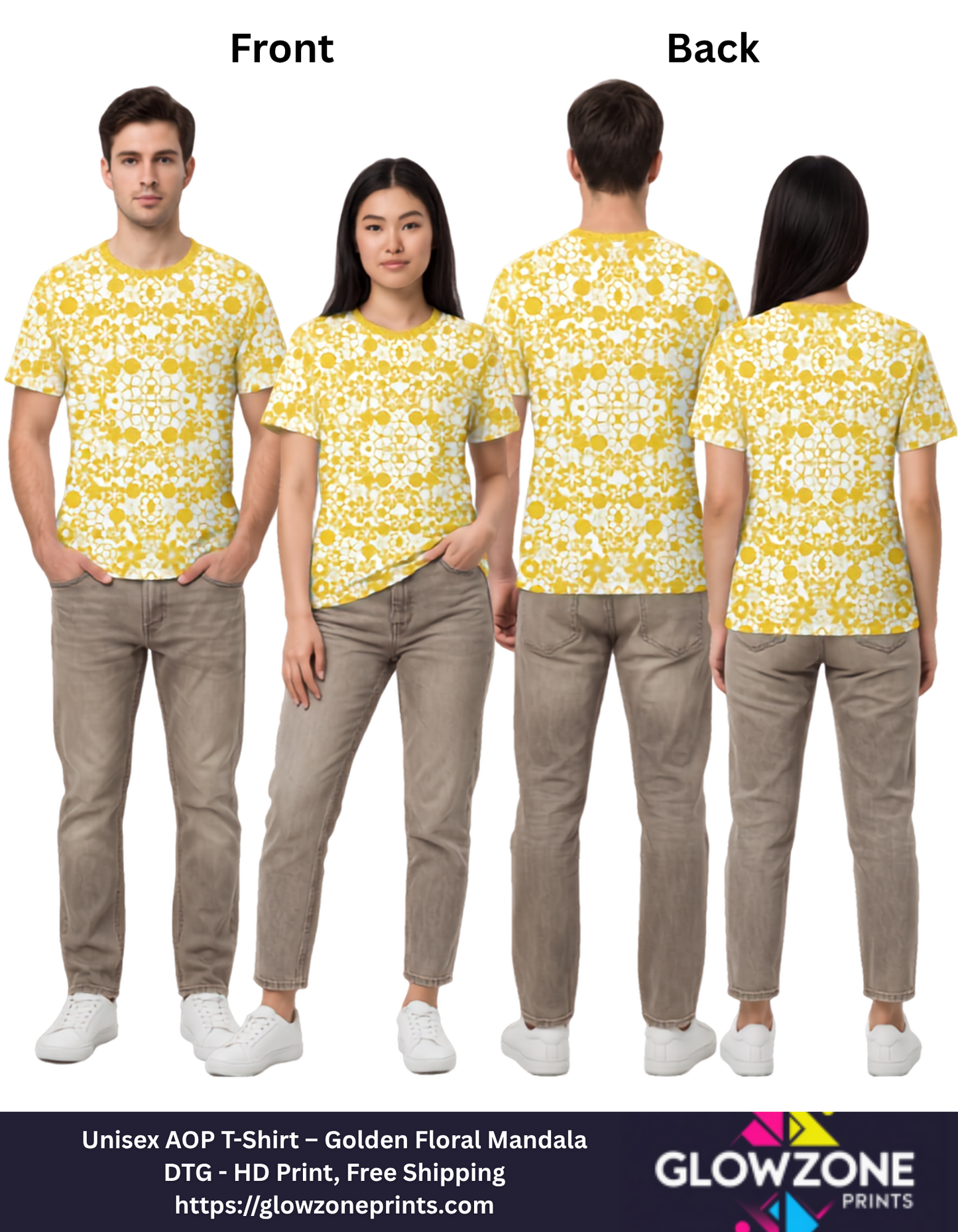 Unisex AOP T-Shirt – Golden Floral Mandala GlowZonePrints
