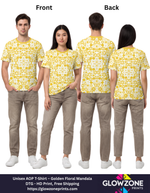 Unisex AOP T-Shirt – Golden Floral Mandala GlowZonePrints