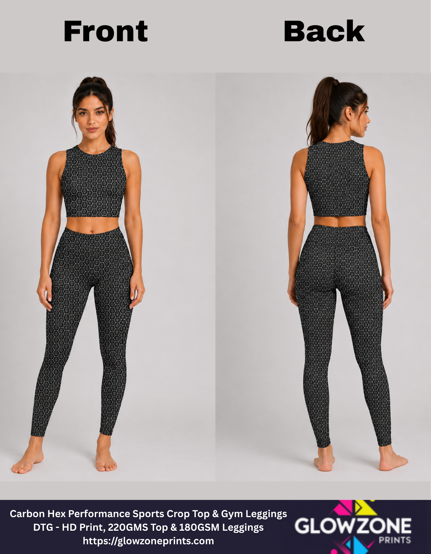 Women's Activewear Set – Carbon Hex Performance Sports Crop Top & Gym Leggings