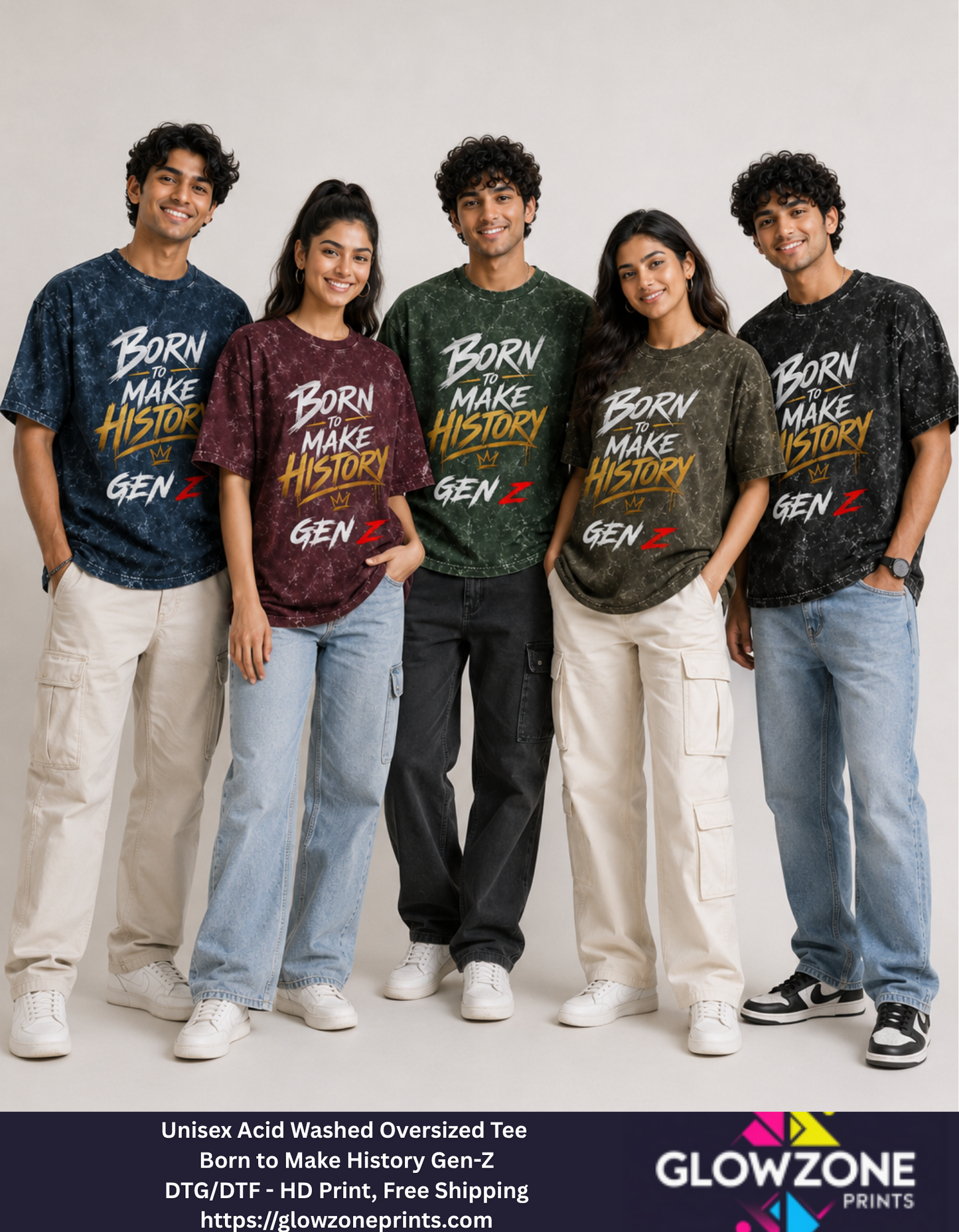Unisex Acid Washed Oversized Tee – Born to Make History Gen-Z