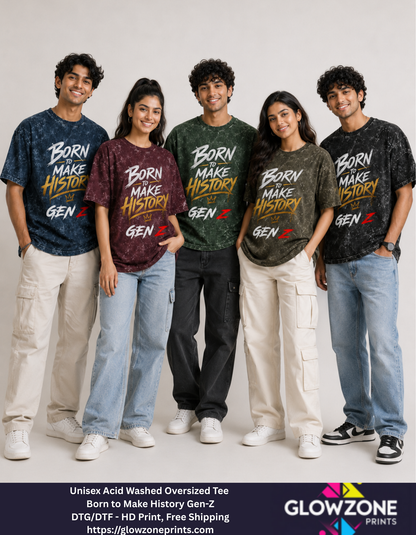Unisex Acid Washed Oversized Tee – Born to Make History Gen-Z