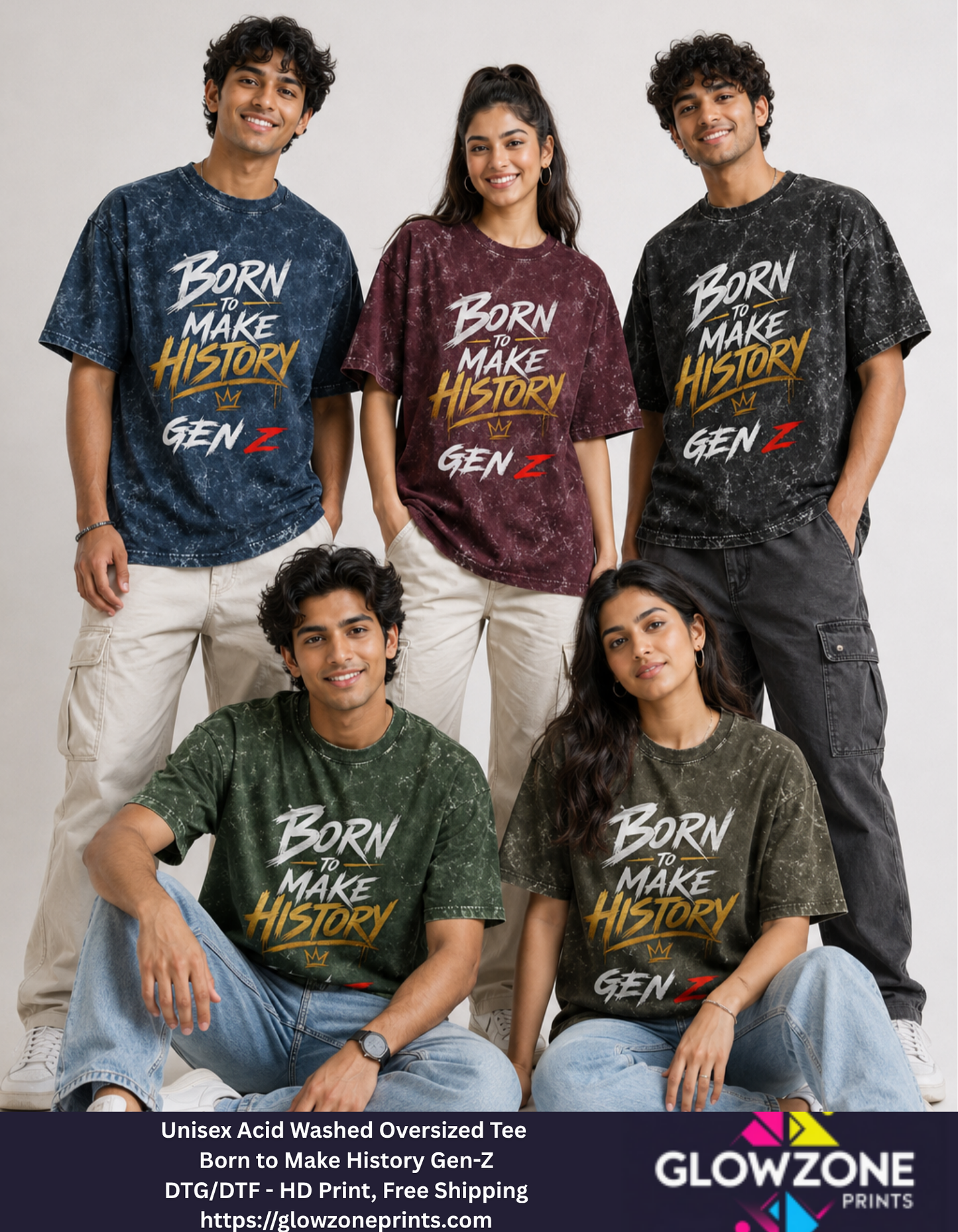 Unisex Acid Washed Oversized Tee – Born to Make History Gen-Z