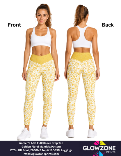 Women's AOP Gym Leggings – Golden Floral Mandala Pattern