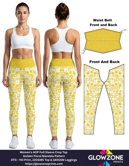 Women's AOP Gym Leggings – Golden Floral Mandala Pattern