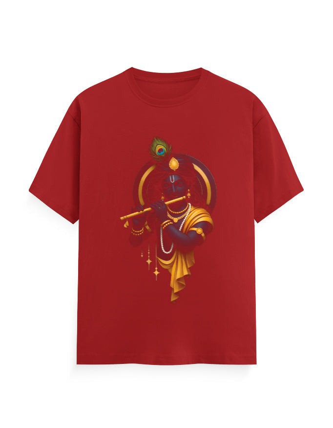 Unisex Classic Crew T-Shirt – Krishna Playing Flute Red GlowZonePrints