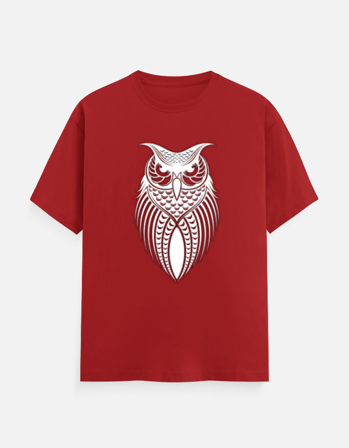 Unisex Classic Crew T-Shirt – Owl Halftone Design Red GlowZonePrints