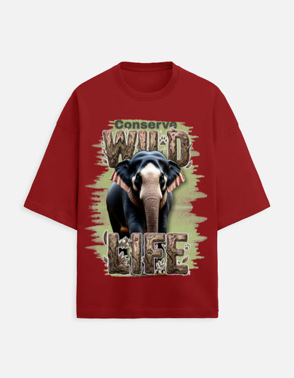 Unisex Terry Oversized Tee – Conserve Wild Life Red GlowZonePrints