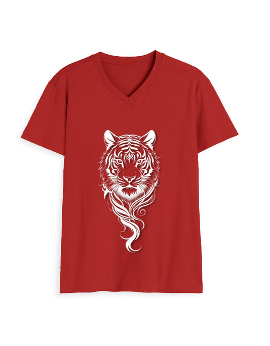 Unisex V-Neck T-Shirt – Tiger Halftone Design Red GlowZonePrints