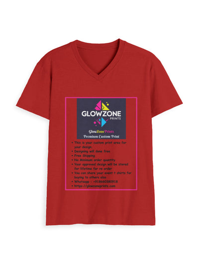 Unisex V Neck T-Shirt | UV34 (Custom Print) Red GlowZonePrints