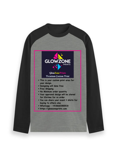Unisex Raglan T-Shirt | UR37 (Custom Print) Black Charcoal Melange GlowZonePrints