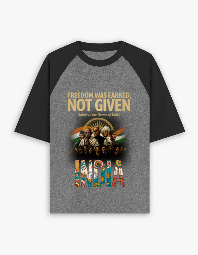 Unisex Oversized Raglan – Freedom Was Earned, Not Given Black Charcoal Melange GlowZonePrints