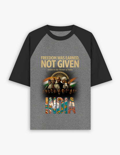 Unisex Oversized Raglan – Freedom Was Earned, Not Given Black Charcoal Melange GlowZonePrints