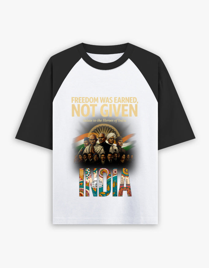 Unisex Oversized Raglan – Freedom Was Earned, Not Given Black White GlowZonePrints