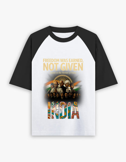 Unisex Oversized Raglan – Freedom Was Earned, Not Given Black White GlowZonePrints