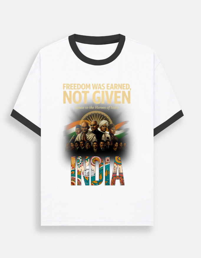 Unisex Ringer T-Shirt – Freedom Was Earned, Not Given Black White GlowZonePrints