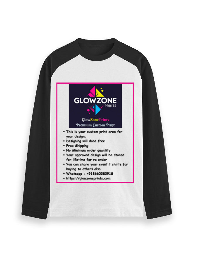 Unisex Raglan T-Shirt | UR37 (Custom Print) Black White GlowZonePrints