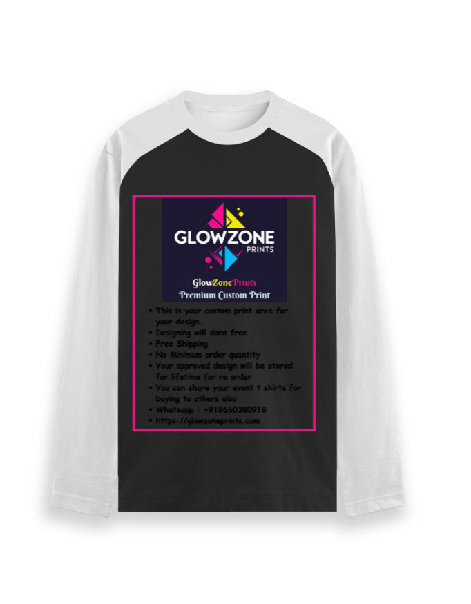 Unisex Raglan T-Shirt | UR37 (Custom Print) White Black GlowZonePrints