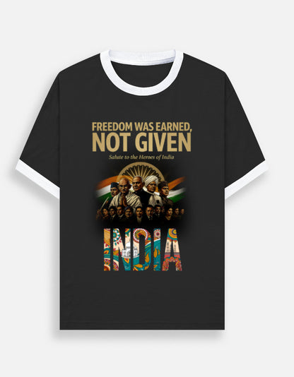 Unisex Ringer T-Shirt – Freedom Was Earned, Not Given White Black GlowZonePrints