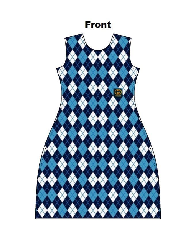 Women's AOP A-Line Dress – Classic Blue Argyle Pattern