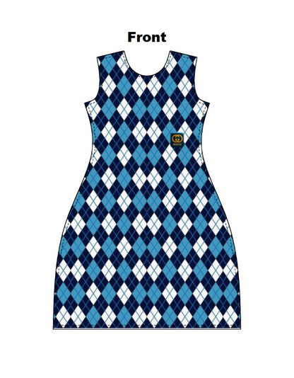 Women's AOP A-Line Dress – Classic Blue Argyle Pattern