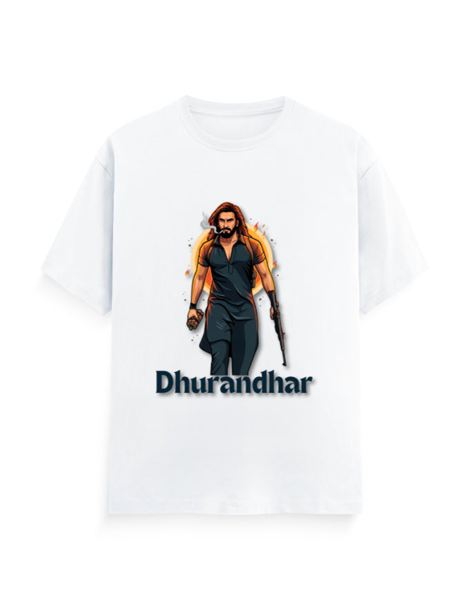 Unisex Crew T-Shirt – Dhurandhar(D) White GlowZonePrints