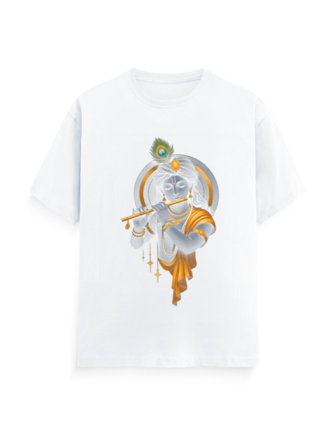 Unisex Classic Crew T-Shirt – Krishna Playing Flute White GlowZonePrints