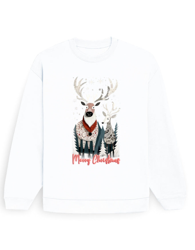 Unisex Oversized Sweatshirt Reindeer –Merry Christmas Edition | UH35 White GlowZonePrints