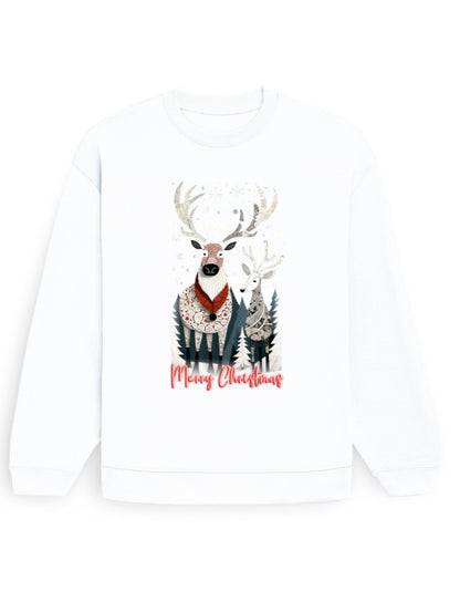 Unisex Oversized Sweatshirt Reindeer –Merry Christmas Edition | UH35 White GlowZonePrints