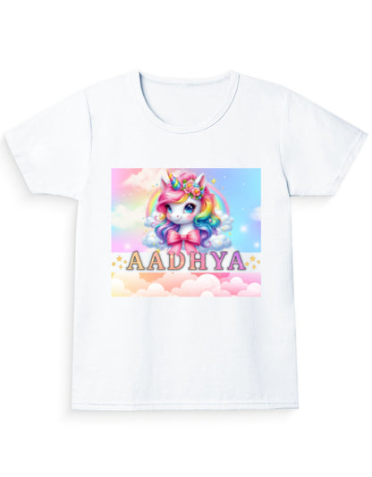 Unicorn Girl’s AADHYA Crew Neck T-Shirt White GlowZonePrints
