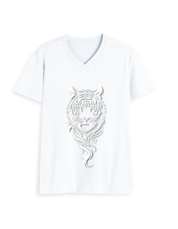 Unisex V-Neck T-Shirt – Tiger Halftone Design White GlowZonePrints