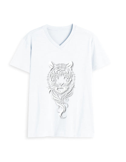 Unisex V-Neck T-Shirt – Tiger Halftone Design White GlowZonePrints