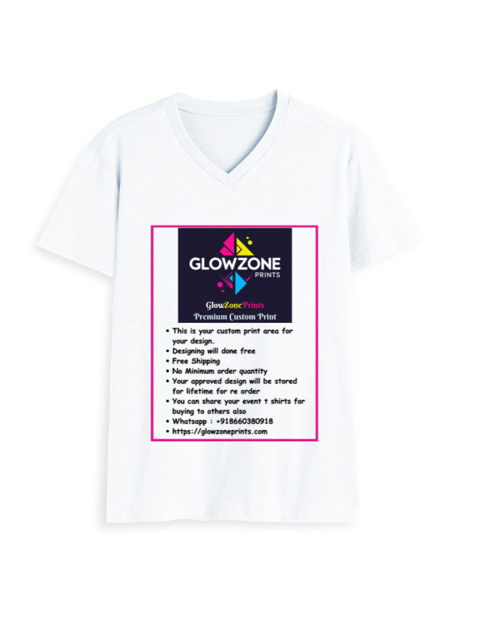 Unisex V Neck T-Shirt | UV34 (Custom Print) White GlowZonePrints