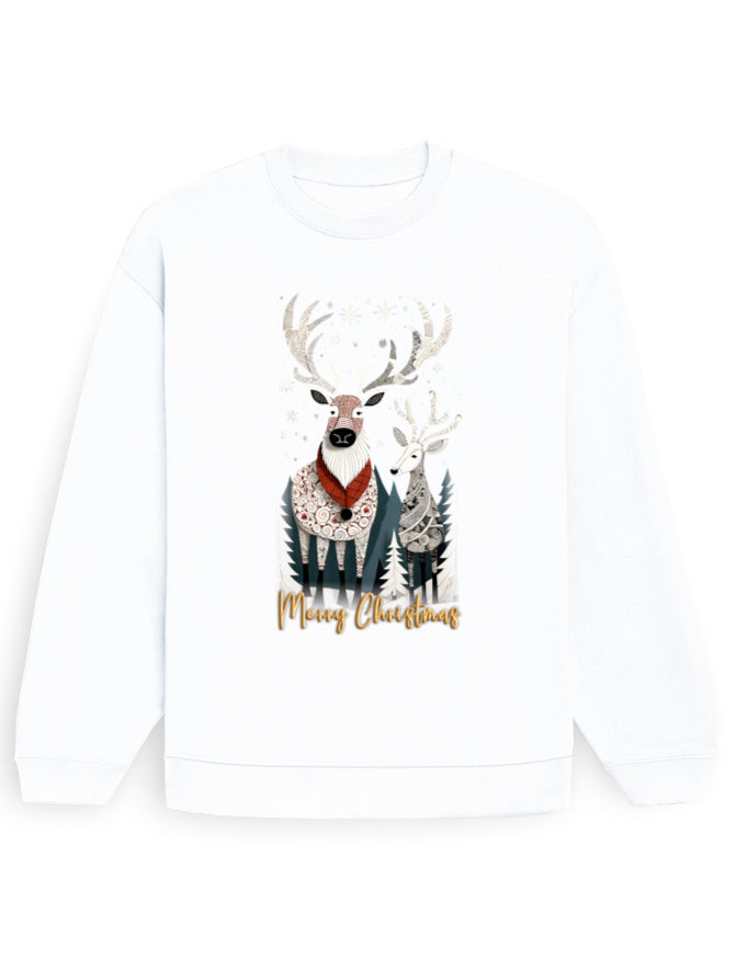 Unisex Oversized Sweatshirt Reindeer – Merry Christmas Edition | UH35 White GlowZonePrints