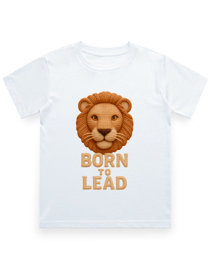 Kids Crew Neck T-Shirt – Born to Lead Lion Edition White GlowZonePrints