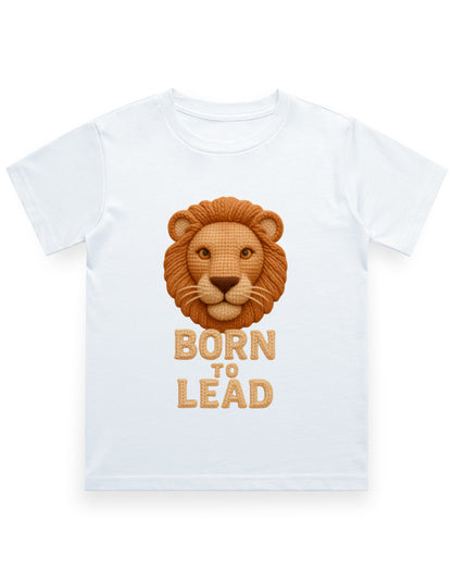 Kids Crew Neck T-Shirt – Born to Lead Lion Edition White GlowZonePrints