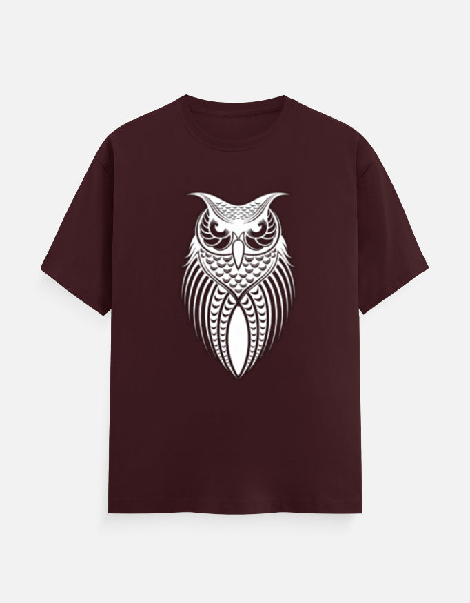 Unisex Classic Crew T-Shirt – Owl Halftone Design Maroon GlowZonePrints