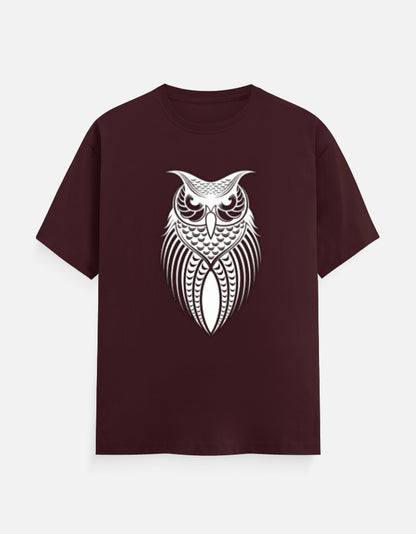 Unisex Classic Crew T-Shirt – Owl Halftone Design Maroon GlowZonePrints