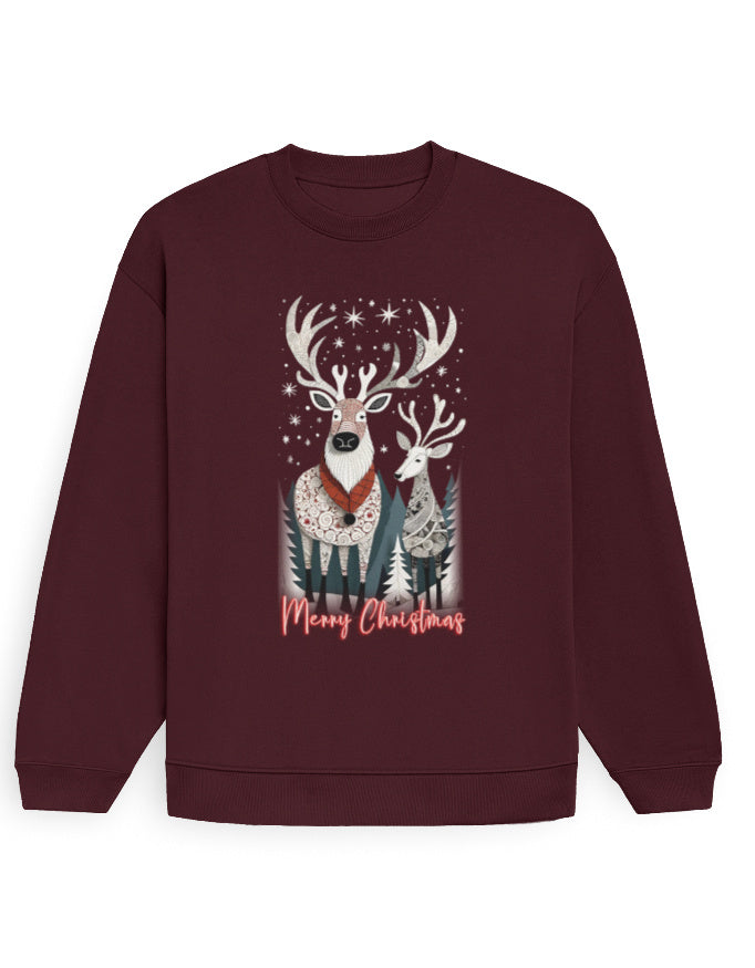 Unisex Oversized Sweatshirt Reindeer –Merry Christmas Edition | UH35 Maroon GlowZonePrints