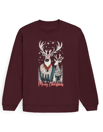 Unisex Oversized Sweatshirt Reindeer –Merry Christmas Edition | UH35 Maroon GlowZonePrints
