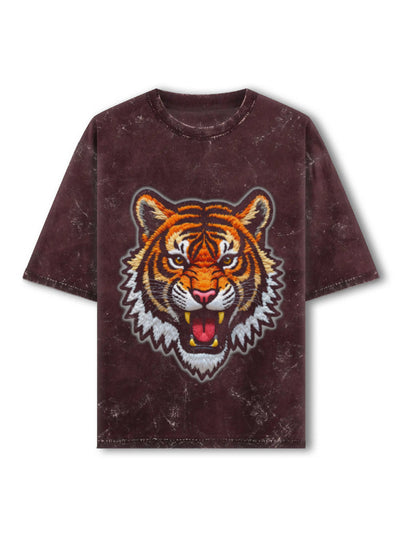 Unisex Acid Washed Oversized Tee – Tiger Roar Maroon GlowZonePrints