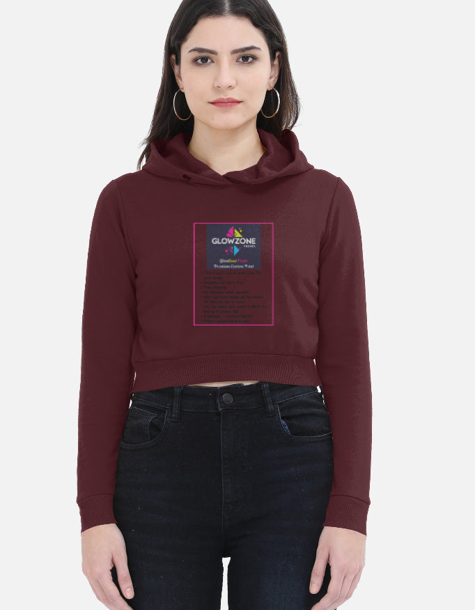Female Cropped Hoodie | FC32 (Custom Print) Maroon GlowZonePrints