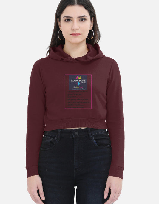 Female Cropped Hoodie | FC32 (Custom Print) Maroon GlowZonePrints
